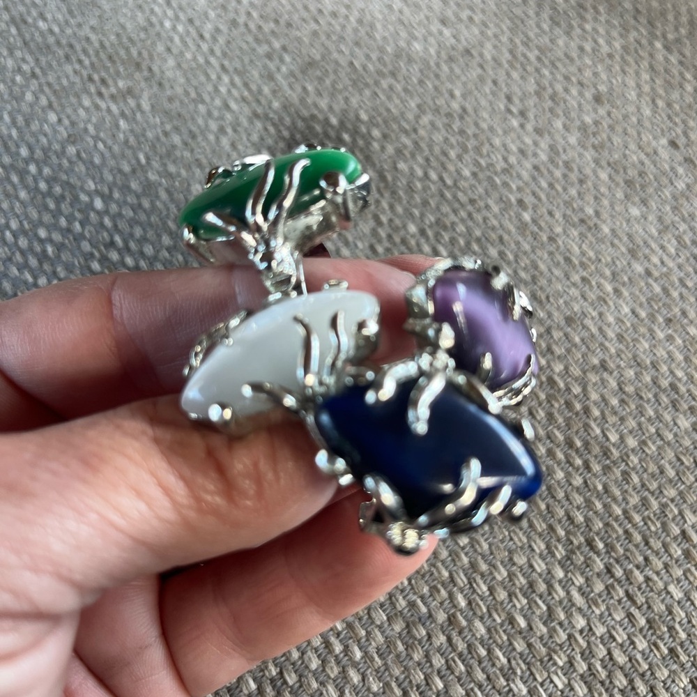 Set of 3 Silver and coloful stone  Ring bundle ! Purple one not included - Picture 3 of 10